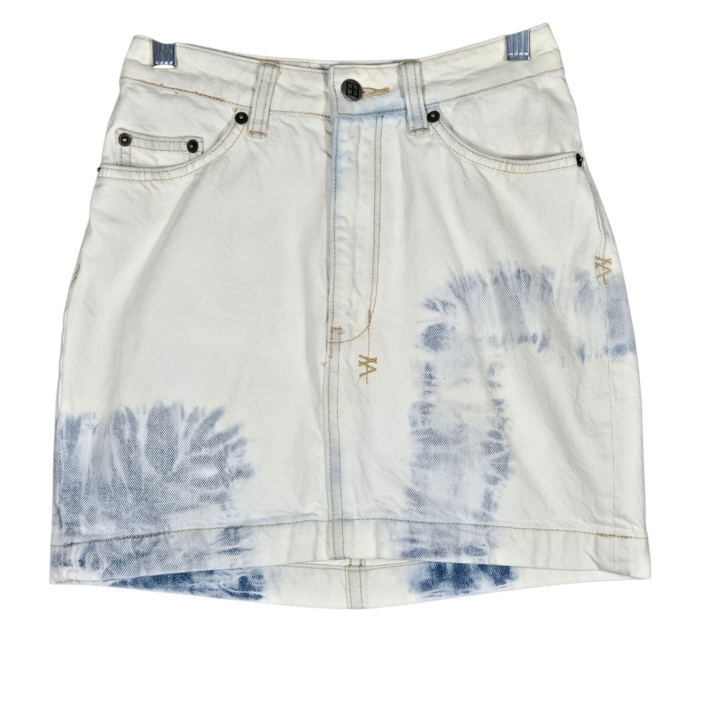 Ksubi Super X Mini Snow Indigo Skirt Womens 24 Bleached Denim Blue White
